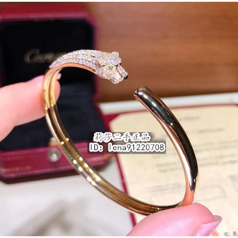 現貨正品 Cartier 卡地亞 滿鑽手鐲 S925豹子系列 情侶手鐲 開口手鐲 手環 18K金