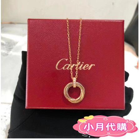 歐洲代購 CARTIER 卡地亞 Trinity系列 三環 三色鑲鑽 項鏈 大圓環 女款鎖骨鏈 項鏈 項鍊