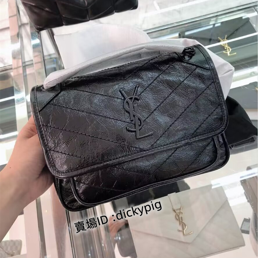 YSL（聖羅蘭）Niki baby 小號22cm 黑色 單肩斜跨包（黑銀鏈條）6331600EN041000