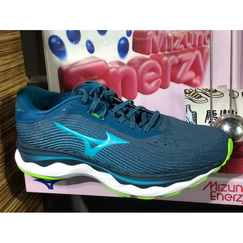 慶豐體育👟 MIZUNO WAVE SKY 5 男鞋 慢跑 U4icX中底材質 柔軟 藍綠J1GC210226