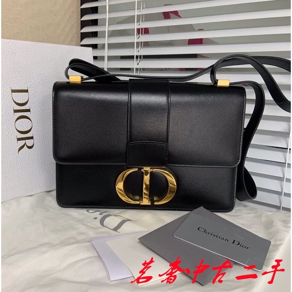 DIOR 迪奧 30 MONTAIGNE 黑色光滑皮革 肩背包 斜挎包 蒙田包 女包