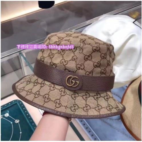 米娜正品 Gucci帽子古馳新雙G金扣滿logo印花帆布漁夫帽 576587 全新