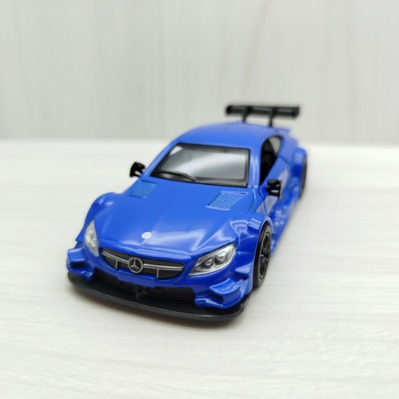 台灣現貨 全新盒裝 1:43賓士BENZ C63 DTM 亮藍色 合金 模型車 玩具 迴力 兒童 生日 禮物 收藏 擺飾