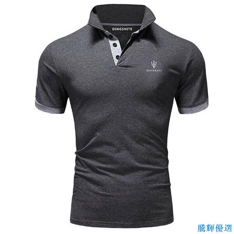騰輝 瑪莎拉蒂男士 Polo 衫短袖 T 恤 Polo 領純色 Polos 休閒男士服裝 M-4Xl 0133