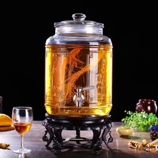 玻璃飲料果汁桶 派對飲料桶 果汁桶 泡酒瓶 冷飲壺 紅茶桶 儲水容器 加厚玻璃瓶泡酒瓶帶龍頭5斤30斤40斤50斤大口密