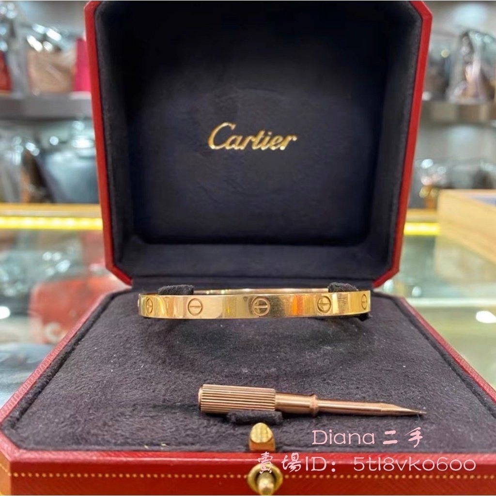 二手精品 Cartier 卡地亞 Love系列 18K玫瑰金 手鐲 無鑽 寬款 手環 女生手環 B6035617