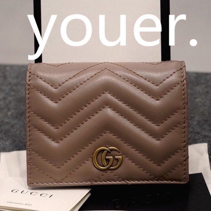 精品二手 GUCCI GG Marmont card case 票卡夾 短夾 卡其色 466492