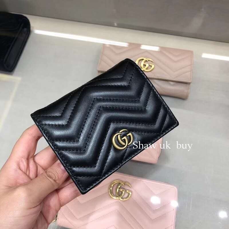 精品二手 GUCCI 古馳 Marmont 經典雙G 黑色 對折 錢包 短夾 零錢包 皮夾 卡夾 信用卡夾 466