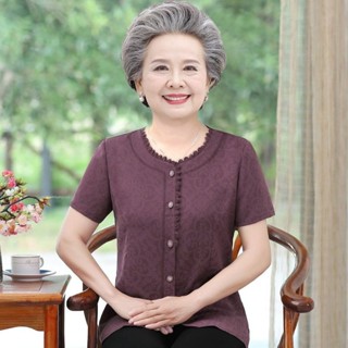 中老年衣服 媽媽套裝 女裝 老年人夏裝女短袖中國風媽媽裝60歲以上洋氣時尚透氣衣服奶奶開衫