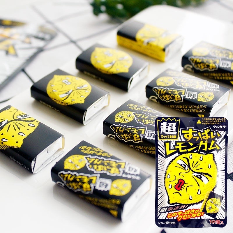 QQ💕熱賣 優選 越嚼越痠日本進口丸川超痠檸檬味口香糖刺激袋裝學生泡泡糖零食品