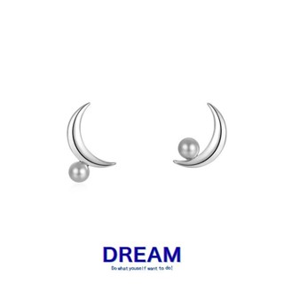 DREAM ACC🔥不對稱月亮金屬珍珠耳釘女法式復古小眾簡約時尚氣質百搭耳環耳飾