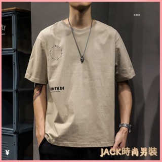 JACK 大尺碼男裝 T恤 短袖T恤 休閒上衣 韓版t恤 100%純棉複古ins潮牌短袖T恤男寬鬆日係簡約大碼複古半袖潮