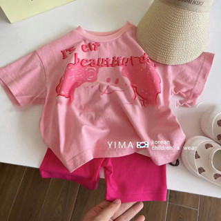 🎀biubiu童裝🎀ins風韓國童裝女童夏季套裝洋氣寶寶粉色短袖T恤短褲兒童兩件套潮