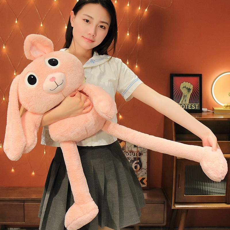 【台灣熱賣】80cm 拉耳兔子娃娃巨型新款創意毛絨玩具耳朵可伸縮長腿兔子娃娃女孩兒童睡眠枕頭