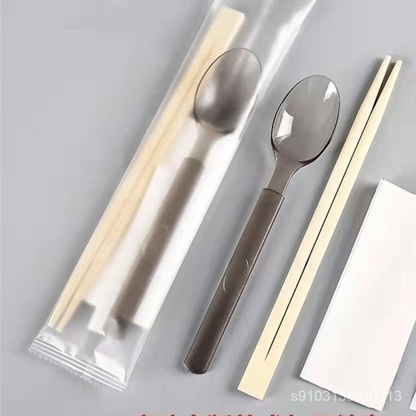 【台灣最低價格】一次性筷子四件套牛皮紙傢用商用美式勺外賣高檔套裝勺子方便竹筷
