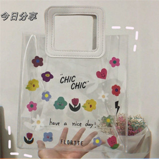 透明果凍包 海灘包🎀 PVC透明手提袋學生收納袋韓版高顏值化妝包女簡約ins禮品袋便當袋