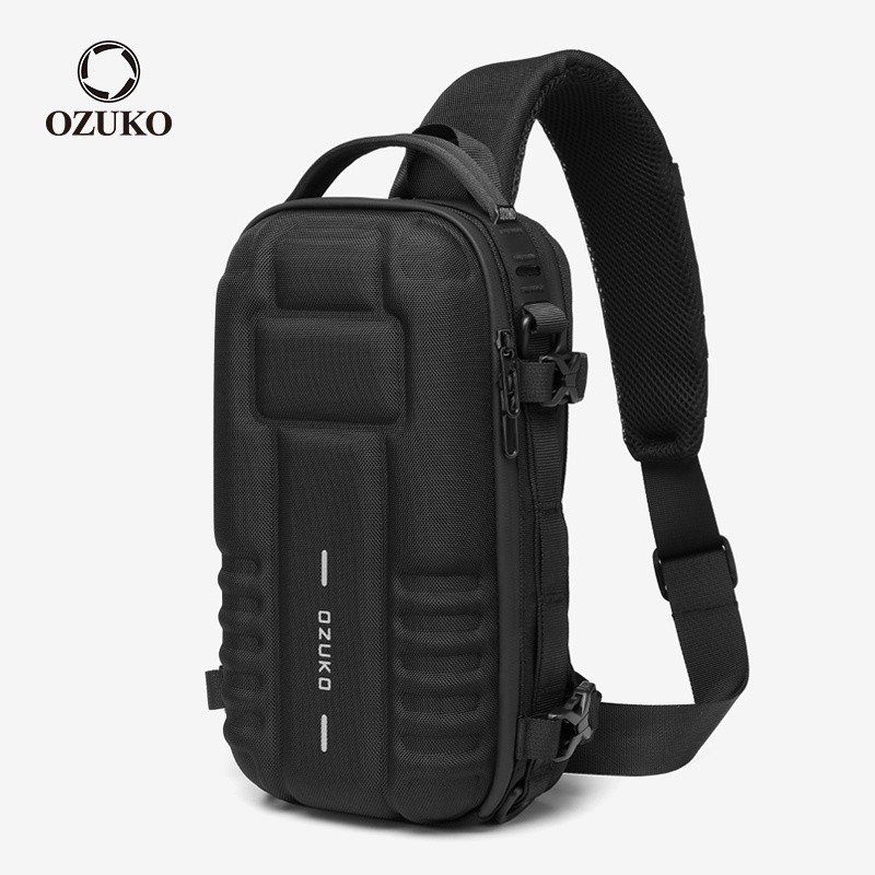 Ozuko 新款硬殼戶外運動戰術男士胸包防水側背包斜背包QY88