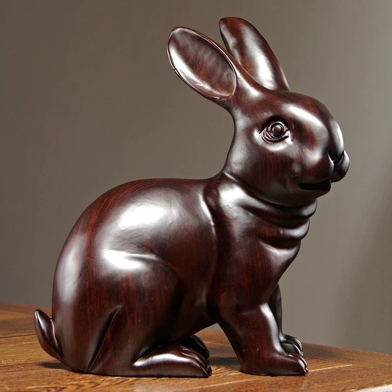 招財轉運風水擺件#黑檀木雕兔子擺件純實木雕刻生肖兔家居客廳裝飾品紅木工藝品禮物破損包賠