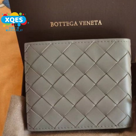 茜茜二手 BOTTEGA VENETA BV 灰色 中格紋 短夾 男生錢包 錢夾 卡包 60572