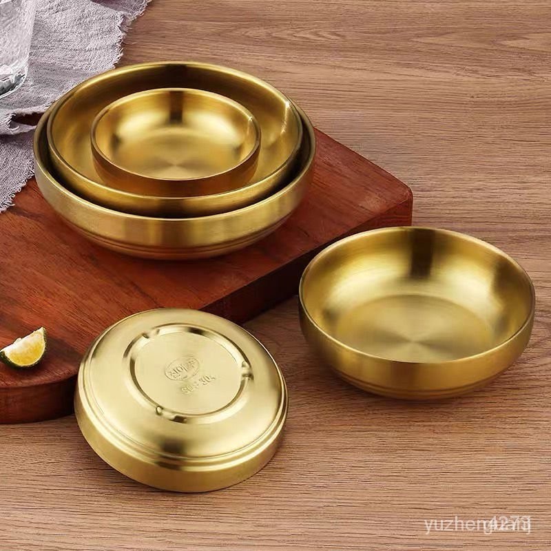 【優惠特賣】304不銹鋼韓式食品級醬料碟米飯碗韓國料理調料碟小菜碟金色餐碟 AFEX