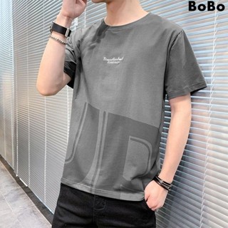 BOBO韓流時尚男裝 男生短袖上衣 短袖T恤 夏季休閑t恤男生短袖學生打底男裝韓版修身氣質百搭字母印花衣服