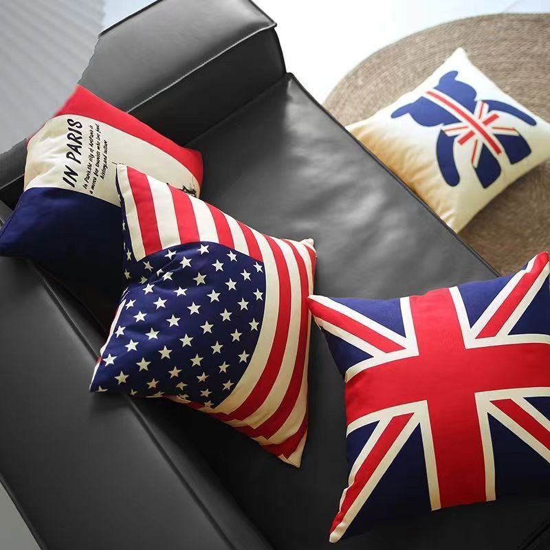 沙發抱枕含枕心沙發大抱枕米字旗英國旗天鵝絨汽車靠墊床頭護腰靠背墊含芯價