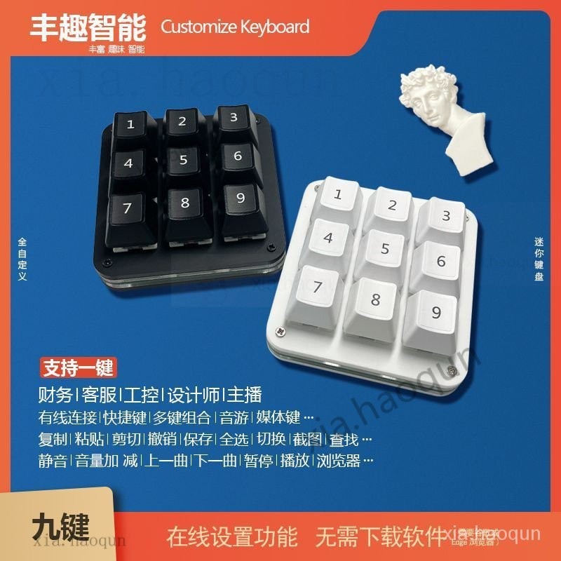九鍵迷你版機械鍵盤 個性自定義免䮠 複製粘貼 組閤鍵 Type-C外置🔥優質 黑白色迷你機械鍵盤免驅