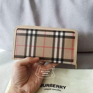 BURBERRY Vintage 格紋帆布錢包 80217291 巴寶莉長夾 拉鏈帆布錢包 米色皮夾