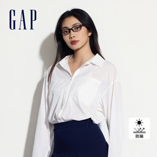 Gap 女裝 Logo防曬翻領長袖襯衫-白色(510289)