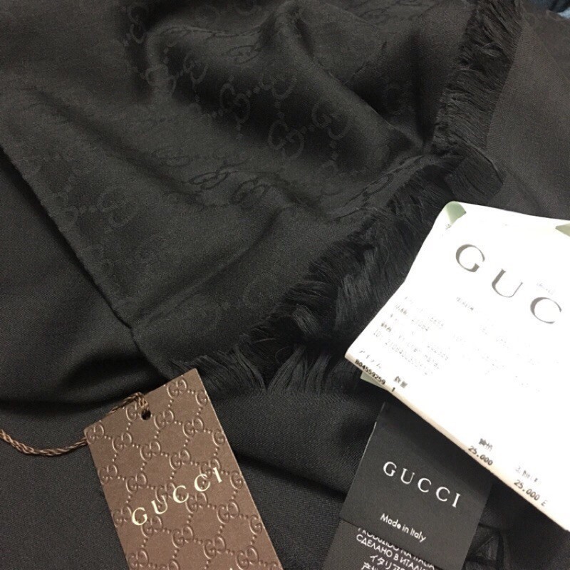 二手正品 Gucci 黑色 GGLogo 古馳 方巾 正方型 圍巾 披肩 義大利製 女用 保證真品 羊毛混絲 特價優惠