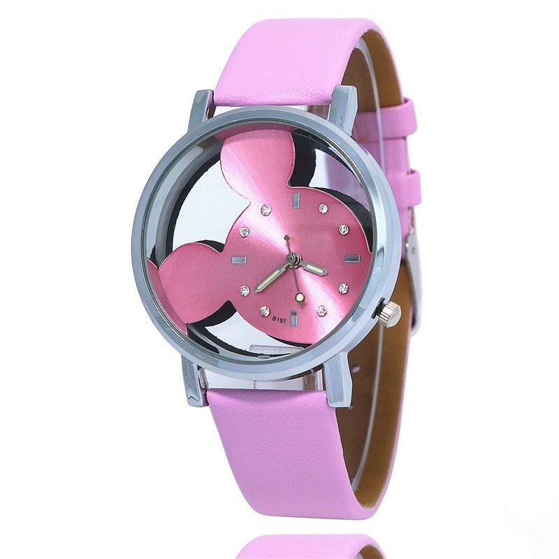 兒童手錶錶帶 通用款 🔥 熱賣韓版米奇手錶 雙麵鏤空皮帶石英錶 米老鼠兒童手錶女士時裝錶 DANJ