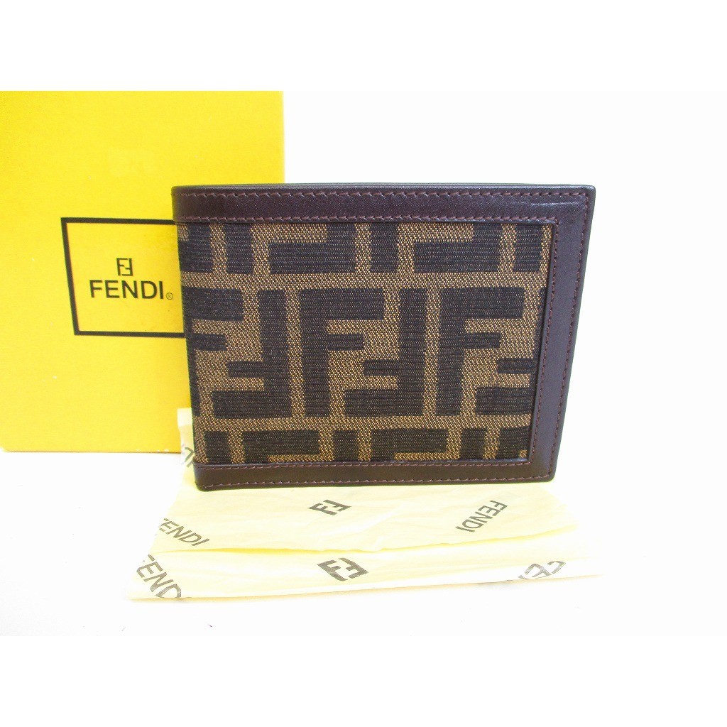 Auth FENDI Zucca Canvas Bifold Wallet Compact Wallet #9061