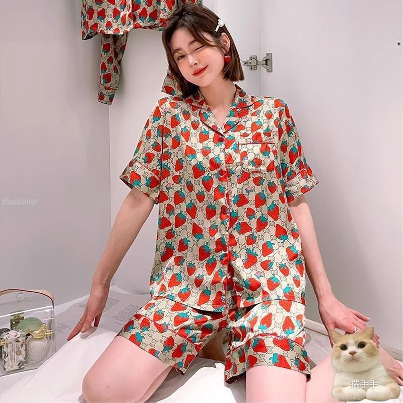 多款可選❤️絲綢睡衣女紅色草莓短袖睡衣女韓國清新舒適 2024 新款 12 款 緞面 睡衣居家服