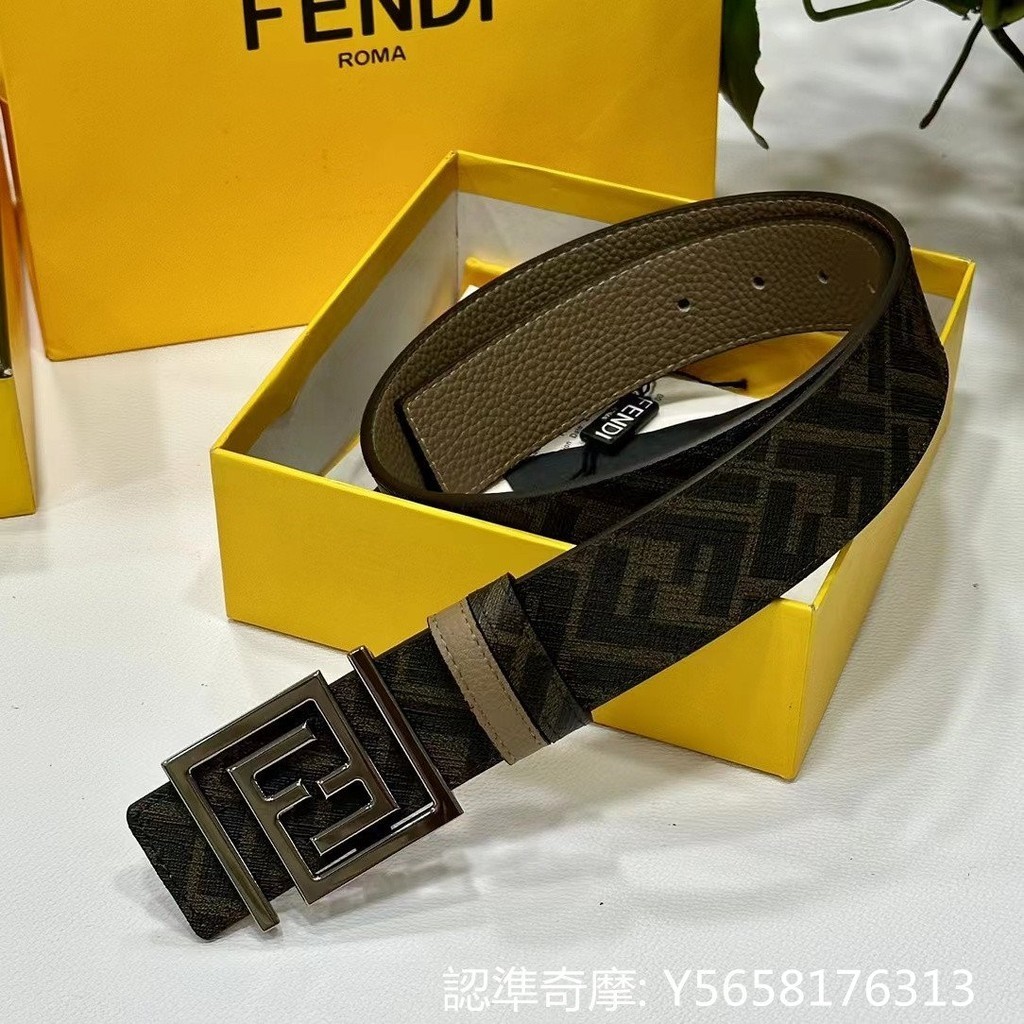 二手便宜出 FENDI 芬迪 皮帶男士真皮休閑時尚皮帶腰帶FF扣百搭