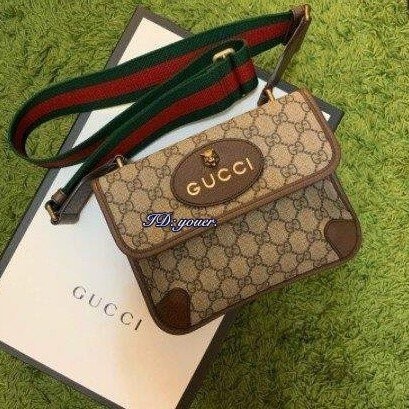 精品二手 GUCCI 復古 立體 金屬 老虎頭 綠紅綠 織帶 雙面 斜背 小款 郵差包 501050 斜背包