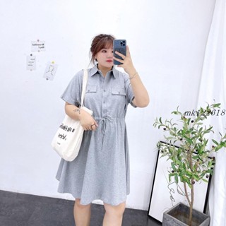 M-5XL 40-150kg夏裝大尺碼寬鬆中長款胖MM2-300斤洋裝女顯瘦收腰運動休閒氣質裙mk