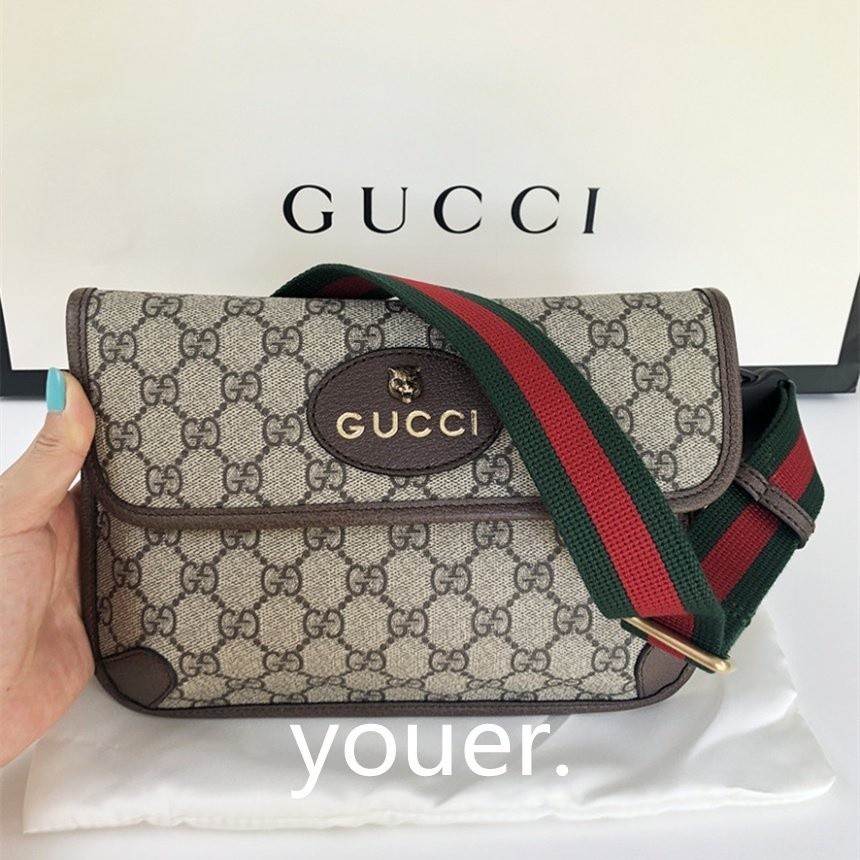 二手正品Gucci GG Supreme Belt Bag 虎頭腰包 斜挎包 胸包 腰包 493930