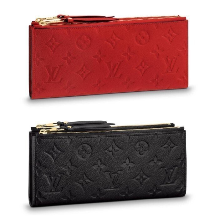 二手正品 LV-Louis Vuitton LV M62528 Adele 雙拉鍊 黑色 紅色 壓紋 長夾