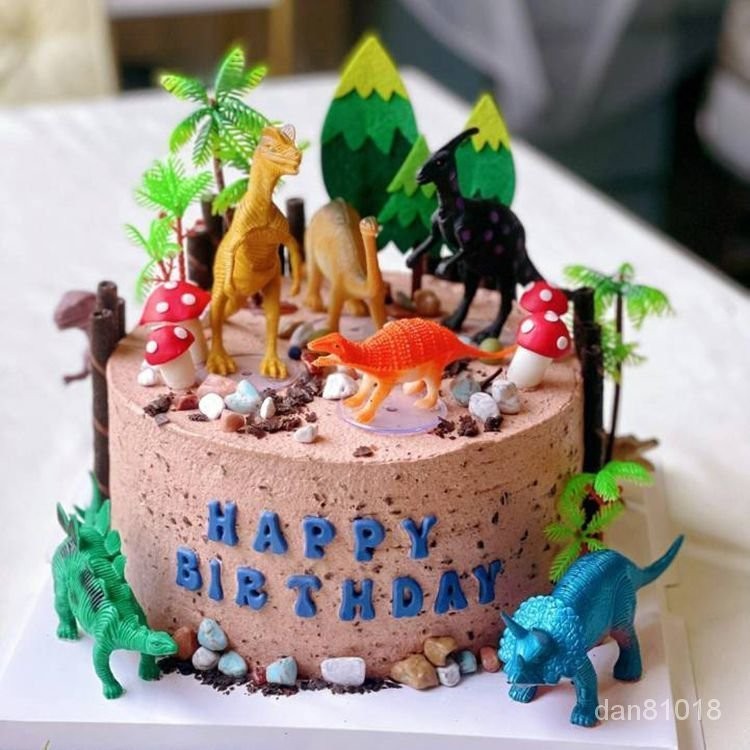 【恐龍蛋糕裝飾】擺件插件插牌霸王龍男寶寶生日週嵗兒童侏羅紀小恐龍 AL8I