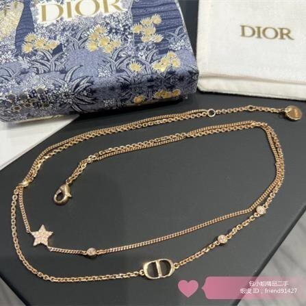 現貨二手 Dior 迪奧 PETIT雙層 星星CD字母 水鑽 金色項鏈 鎖骨鏈 女士項鏈 免運