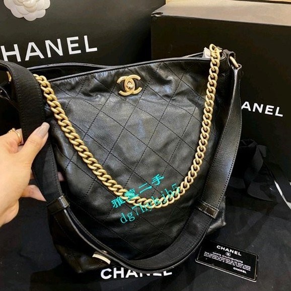 雅萱二手 CHANEL 香奈兒新款 女包 百搭 嬉皮包 菱格紋水桶包 肩背包 斜挎包 AS1460