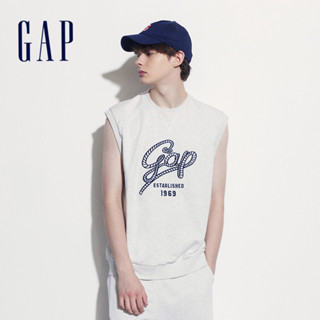 Gap 男裝 Logo圓領背心 碳素軟磨法式圈織系列-淺灰色(465632)