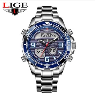 【台灣出貨】LIGE 新款手錶男士時尚日期石英手錶頂級品牌豪華時鐘計時碼表運動男士雙顯示手錶