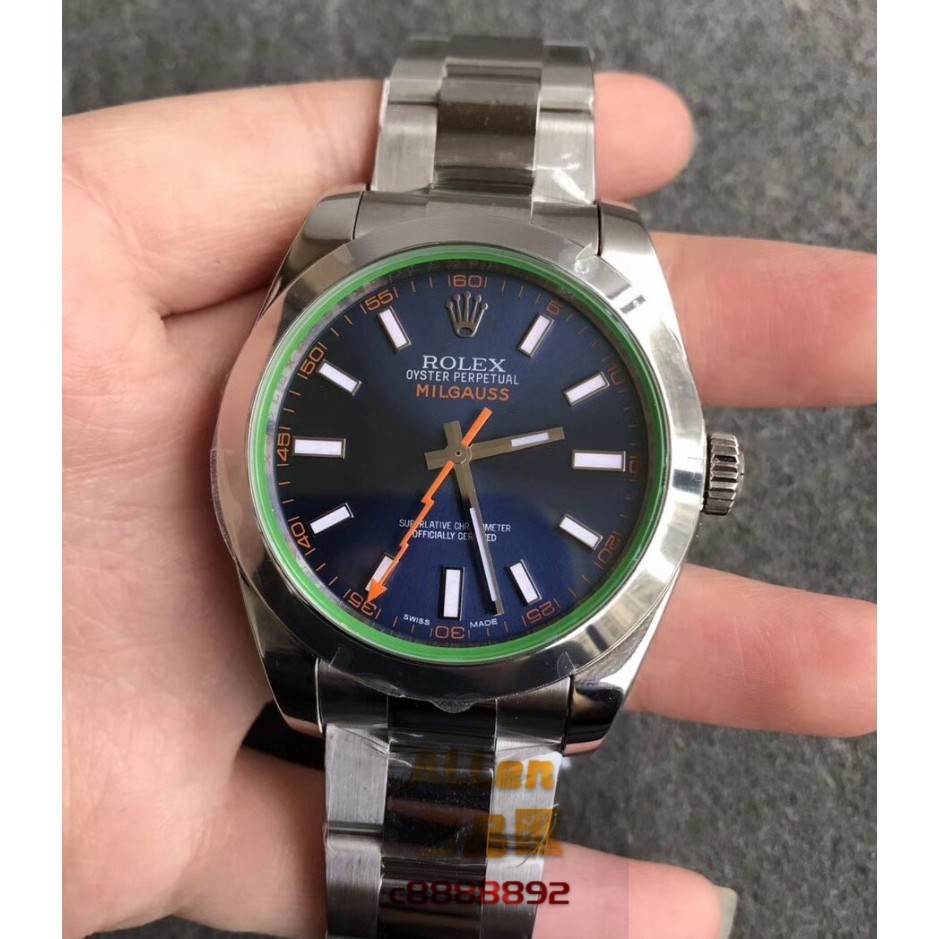 Rolex 勞力士MILGAUSS系列-自動機械男錶綠玻璃藍色錶盤116400GV自動機械男錶 防水手錶 強夜光特價