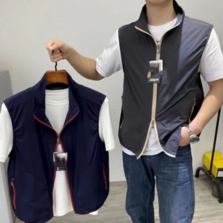 春夏男士高階時尚立領休閒輕量透氣彈力馬甲背心馬甲男士潮流春夏馬甲 透氣馬甲 戶外馬甲 輕薄馬甲登山馬甲