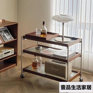 免組裝 日式實木收納移動式邊桌小茶幾 原木滾輪置物架 活動窄邊桌 客廳臥室沙發側邊桌邊櫃 床頭角幾中古風可移 壹品生活