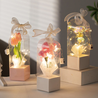 壹傢PluS 七夕禮品袋 單支鮮花盒 玫瑰花束禮盒手提插花盒 透明塑膠禮物包裝盒 婚禮小物盒 教師節花盒 畢業花包裝