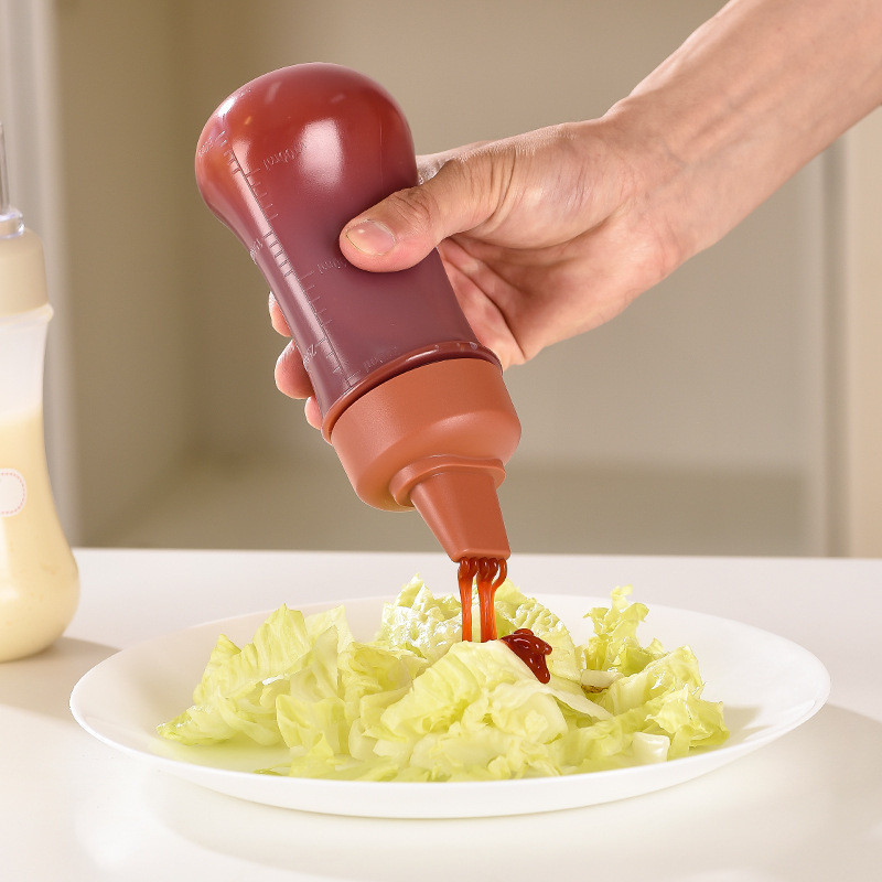 【現貨】新款優惠創意五孔擠醬瓶廚房帶刻度番茄醬沙拉擠壓瓶傢用調料瓶奶酪果醬瓶