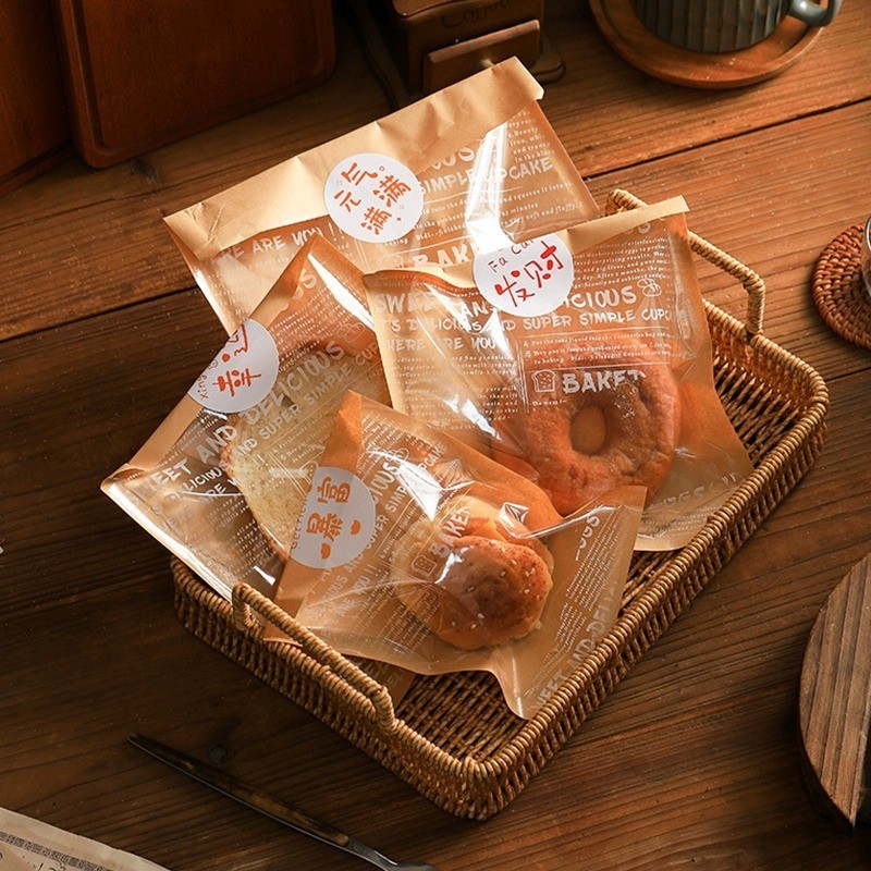 壹傢Plus客製 貝果麵包袋三明治包裝袋 早餐袋 一次性甜甜圈歐包吐司牛皮紙機封袋 烘焙食品包裝袋 透明自封包裝袋