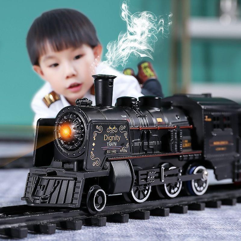 電動復古蒸汽火車噴霧兒童仿真百變軌道路軌高鐵男女孩1-3歲6